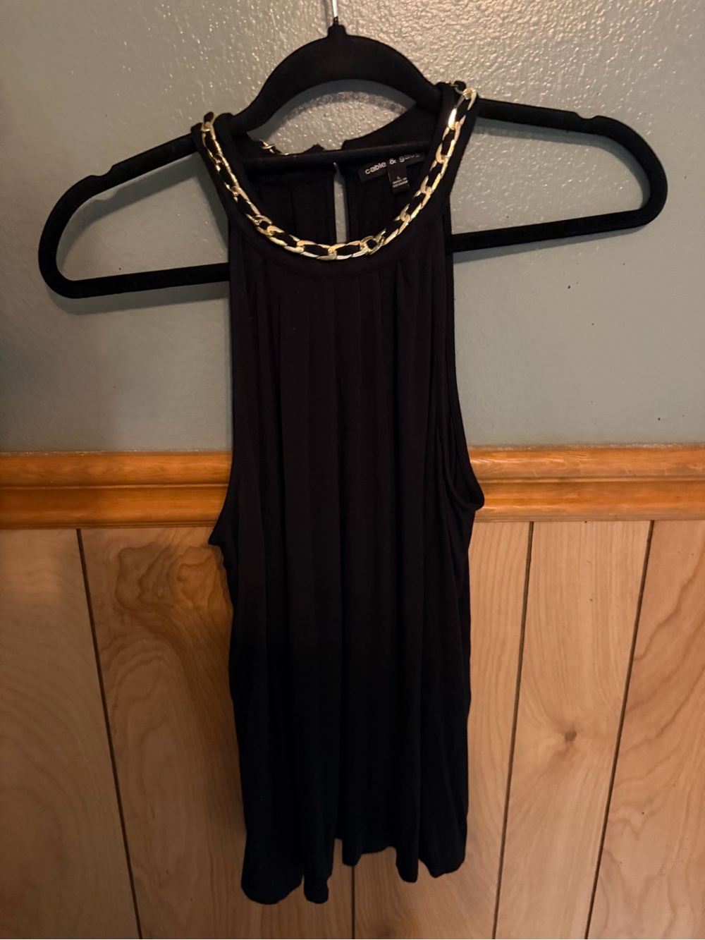 Cable & Gauge Black Tank Top with Gold Chain Neckline